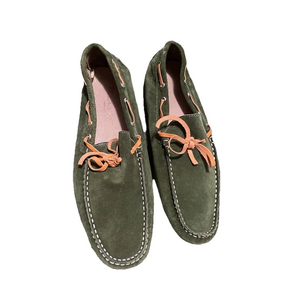 Manza Italian Driving Shoes Monza Loafer Size 11 Green Suede Leather Comfy Soft